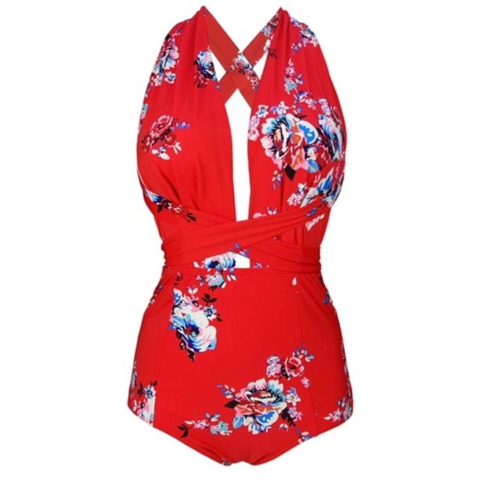 COCOSHIP Women's Vintage Deep V One-Piece Backless Swimsuit Size 12 - NWOT